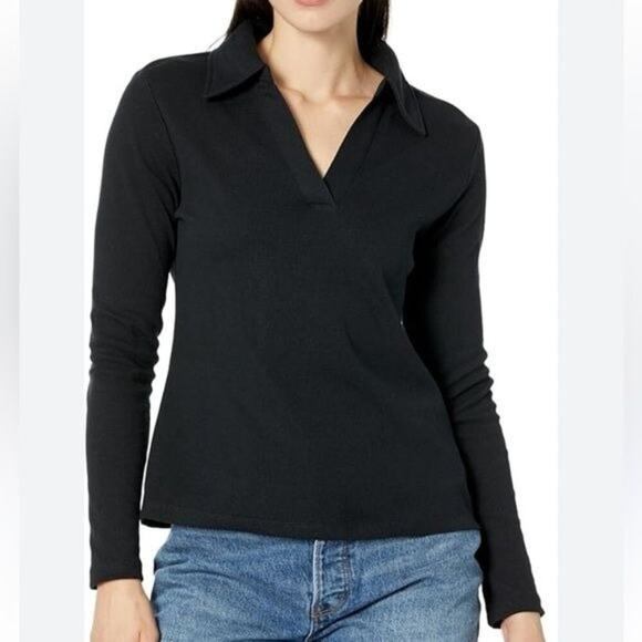 Commense Black oversized v-neck collared sweater top size XS New - Picture 1 of 6